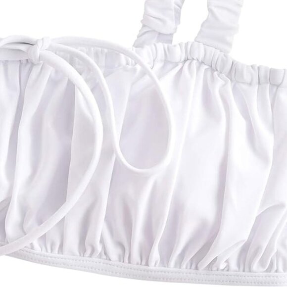 Zaful Ruched Elastic Straps Tie Bathing Suit Top - Picture 12 of 12